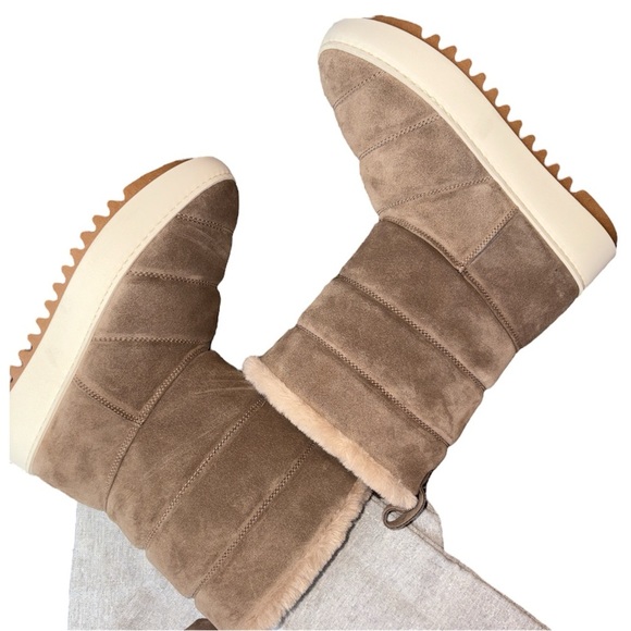 Aquatalia Waterproof Winter Boots Suede Fur Side Zip Light Taupe New Size US 5.5 - Picture 5 of 12